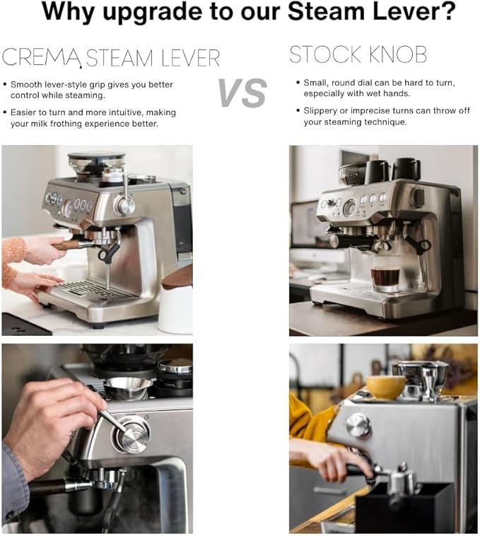 CREMA Coffee Products Replacement Steam Lever for Breville Espresso Machines | Ergonomic Stainless Steel Design | Compatible with Barista Express, Infuser, Barista Pro | White Finish