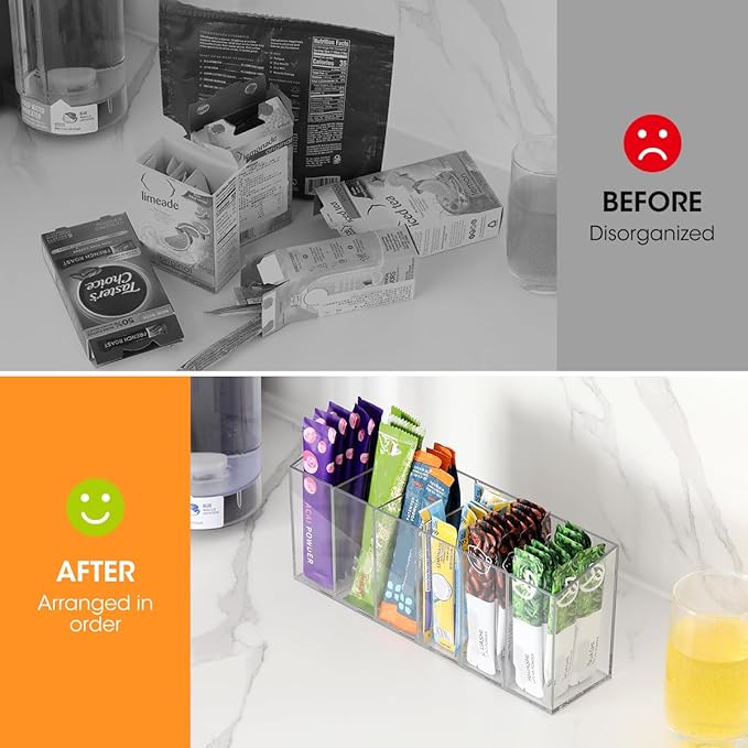 AIEVE Drink Packet Organizer, Mountable Water Packet Organization Holder with Adhesive & Magnetic Sticker, Pantry Organizers Kitchen Storage for Countertop Table Fridge Cabinet