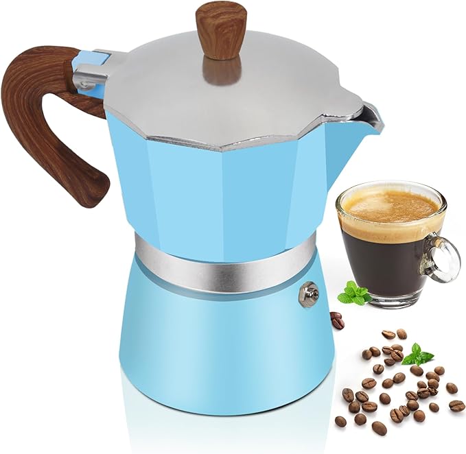 Aluminum 3 Cup 150ml Moka Pot Express Coffee Maker Stovetop Espresso Colorful Coffeemaker Italian Classic Style Brewing Greca Cafe Mocha Machine for Cafeteras Lover Camping Travel and Home Use 5oz