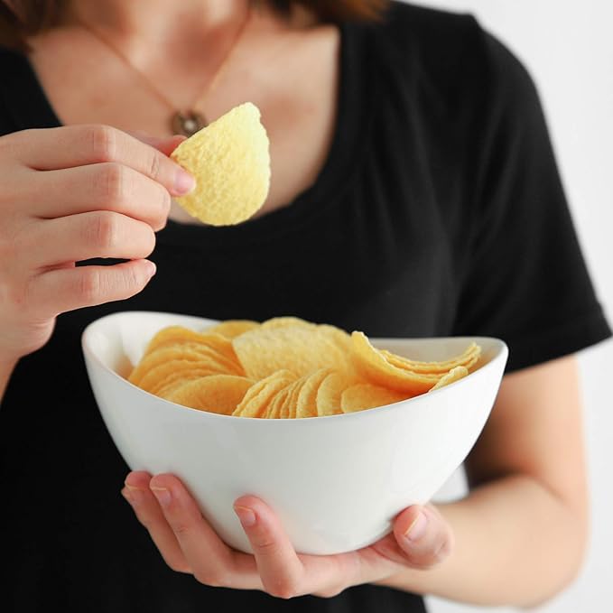 19 Ounces Ceramic Serving Bowls, Sturdy Porcelain White Oval Salad Bowls, Stackable Food Server Fruit Display Dishes for Party Dinner, Microwave and Dishwasher Safe, Set of 6