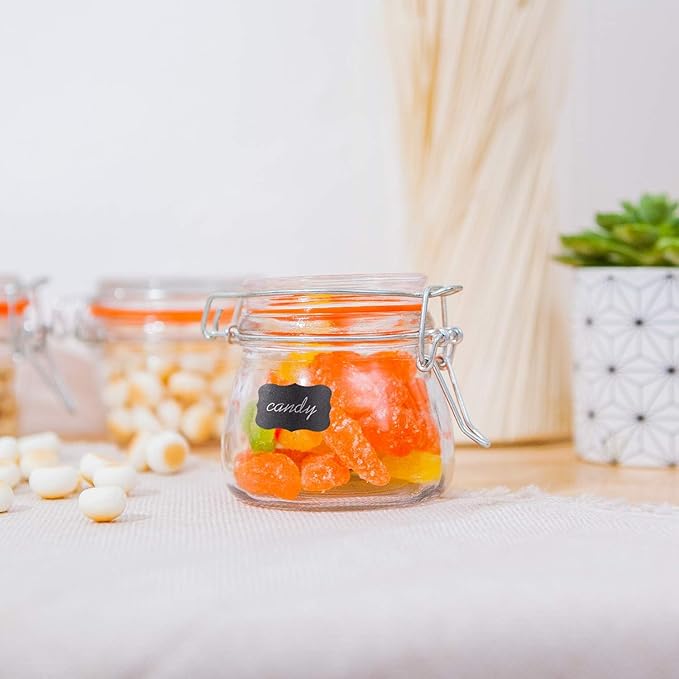 Small Glass Jars With Airtight Lids, Glass Spice Jars 5 oz,Maosn Jars With Leak Proof Rubber Gasket 150ml,Glass Storage Containers With Hinged Lid,Mini Kitchen Canisters 24 Pack
