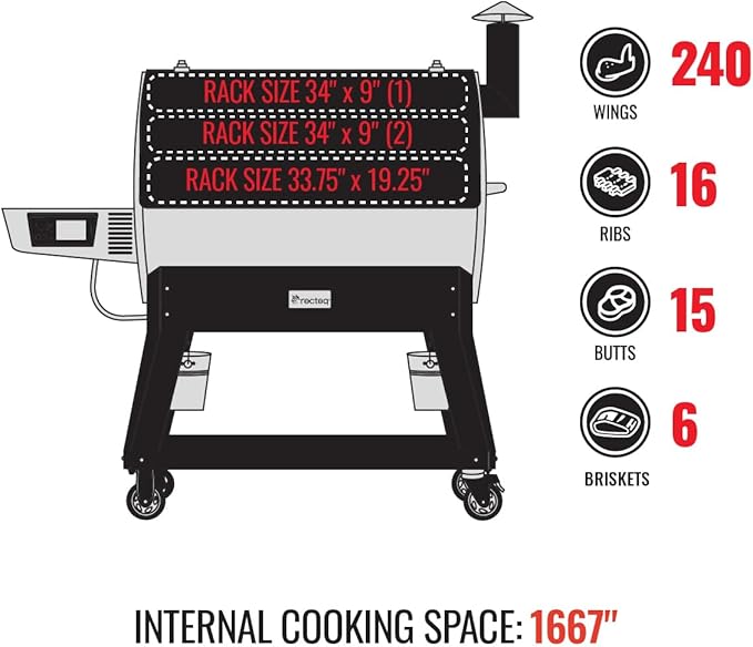 recteq Pellet Grill Smoker - Flagship 1600, Wood Pellet Smoker, BBQ, Wi-Fi Smart Grill, 1667 Sq. In. Cook Space, 40 lb Hopper