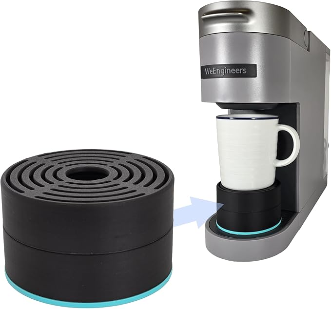 Elevate Anti-Splash Cup Riser Accessory for most Keurig K-cup, Cuisinart Single Serve, and other Coffee Makers, Adjustable for Cup Size and Drip Tray Type (Black and Turquoise)