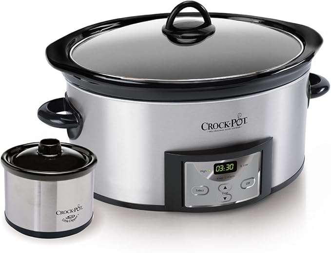Crock-Pot 6-Quart Countdown Programmable Oval Slow Cooker with Dipper, Stainless Steel, SCCPVC605-S
