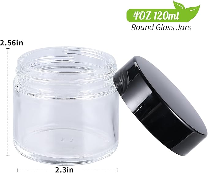 4 oz Glass Jars with Lids, Hoa Kinh 40 Pack Clear Small Glass Jars with Black Lids Empty Cosmetic Containers Airtight Round Glass Jar for Lotions, Powders and Ointments