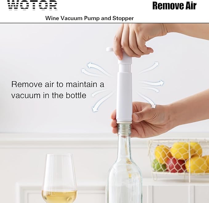 WOTOR Wine Saver Vacuum Pump with 4 Stoppers, Wine Stopper & Preserver, Reusable Bottle Sealer Keeps Fresh, Ideal Accessories Gift, Flat Handle (White) (Pack of 2)