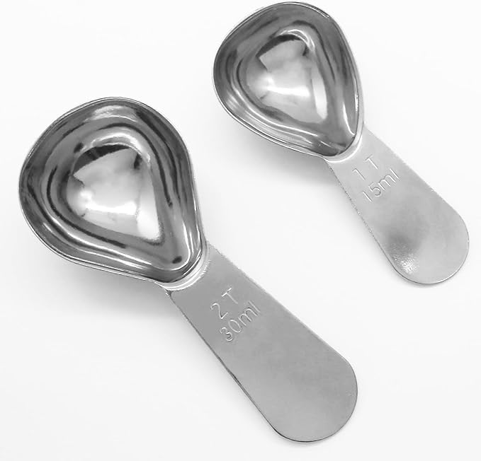 Hitefu 2 Packs Stainless Steel Coffee Scoop Set, 15ml Tablespoon with 30ml Spoon, Short Handle Spoon for Coffee, Tea, Sugar, Protein & Milk Powder (Silver)