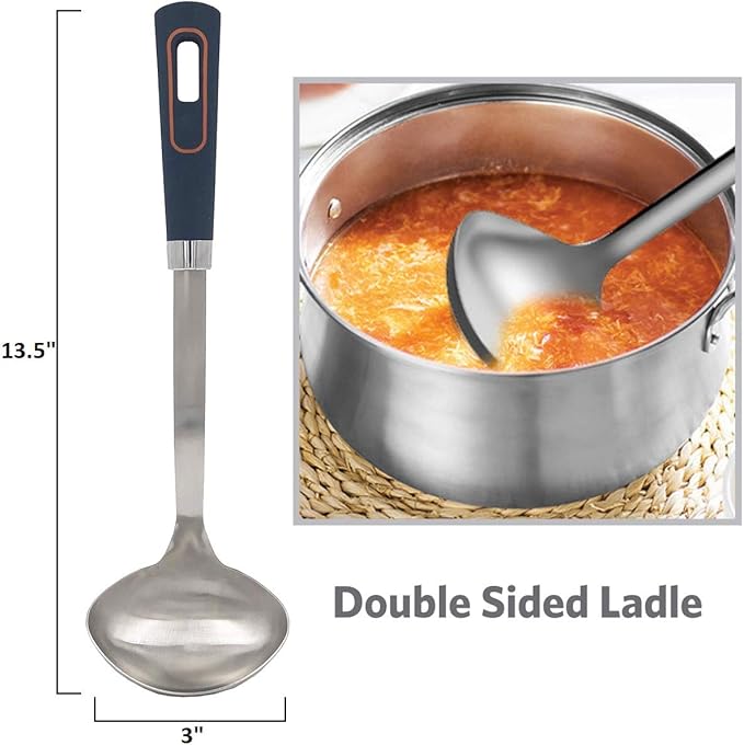 Glad Stainless Steel Utensils Set 5pc - Metal Kitchen Cooking Tools with Non-Slip Handles, High Heat Resistant for Cast Iron Cookware,Grey