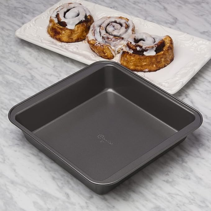 Ecolution Bakeins Square Cake Baking Pan – PFOA, BPA, and PTFE Free Non-Stick Coating – Heavy Duty Carbon Steel – Dishwasher Safe – Gray – 9” x 9” x 2”