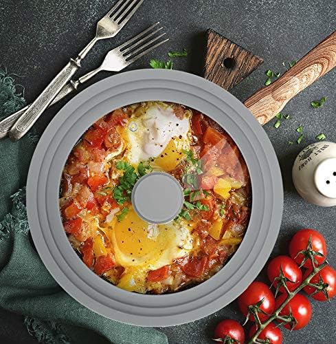 TOPULORS Universal Lid for Pots, Pans and Skillets, Tempered Glass with Silicone Rim Fits All 9 to 11 Inch Diameter Cookware, Replacement Lid, Grey