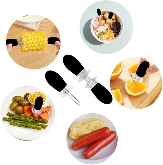 Stainless Steel Corn Holders - 16Pcs/8 Pairs Black Corn Cob Holders, Interlocking Design Skewers for Home Cooking BBQ Parties Camping
