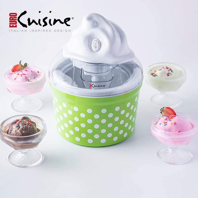 Euro Cuisine Ice Cream, Sorbet & Frozen Yogurt Maker, Homemade Gelato & Soft Serve Kids Ice Cream Maker Machine with 4 Glass Cups - Double-Insulated Freezer Bowl, Mixing Paddle, Lid - 1.5 Quart