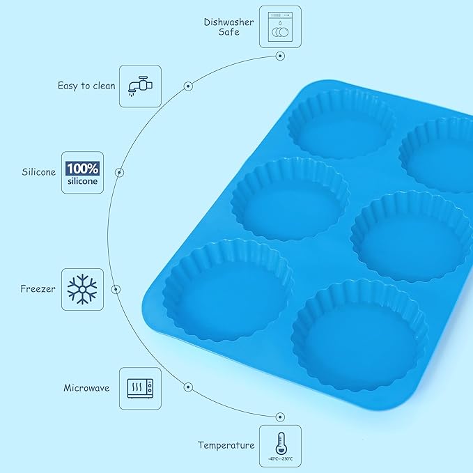 Sidosir 3Pcs 4 Inch Tart Cake Pan Mold, Mini Peanut Butter Cup Molds Silicone, Non-Stick Chocolate Mold for Making Brownies, Silicone Round Molds Corrugated Side for Cupcakes
