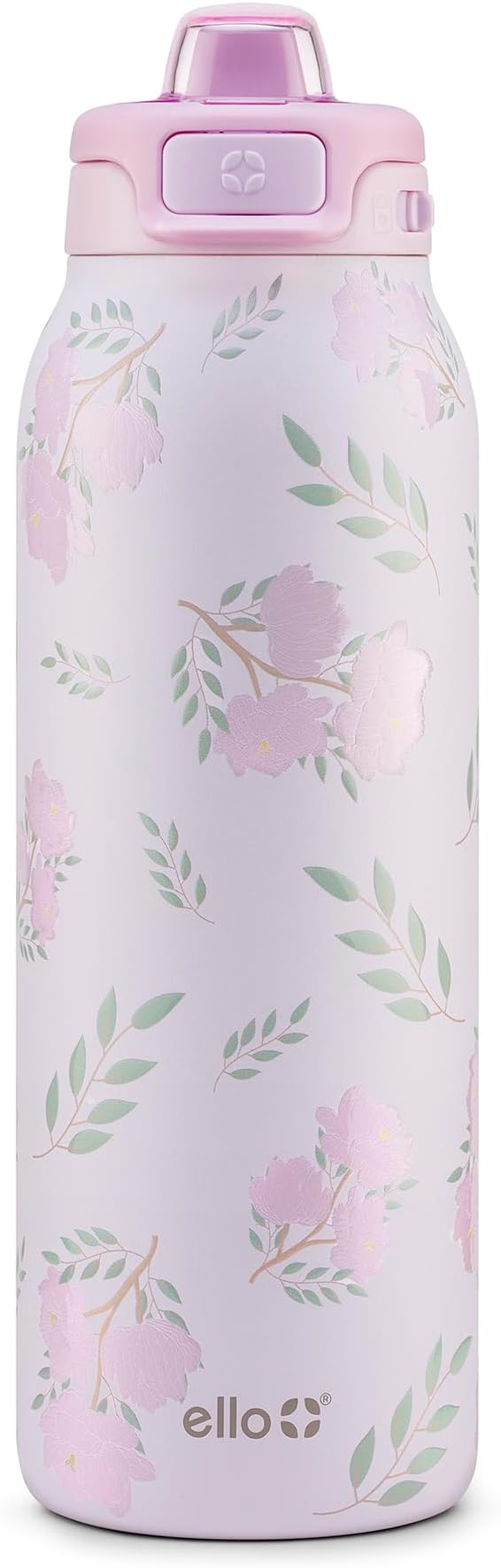 Ello Pop & Fill 32oz Stainless Steel Water Bottle with QuickFill Technology, Double Walled and Vacuum Insulated Metal, Leak Proof Locking Lid, Straw and Chug, Reusable, BPA Free, Blossom Bliss