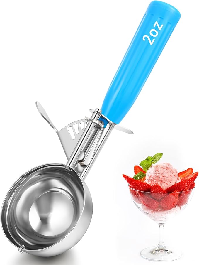 Reallnaive 1 Pcs Release Cookie Scoops Ice Cream Scooper with Trigger Release Portion Scoop Stainless Steel for Portion Control, Baking Food, Cookie Dough (2 oz,Blue)