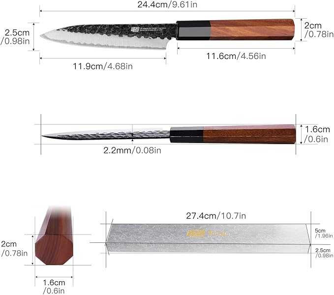 FINDKING Kitchen Utility Knife, 5 Inch Japanese Paring Knife, Small Fruit Knife with 9Cr18MoV High Carbon Steel Blade, Rosewood Octagonal Handle, for Fruits and Vegetables, Dynasty Series