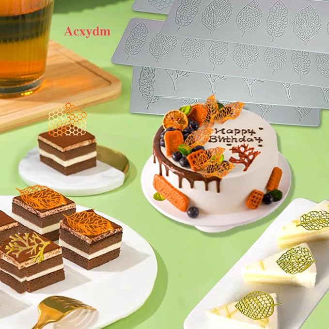 5PCS Leaf Molds Silicone,Acxydm Tuile Molds Silicone Baking Mold,Fondant Chocolate Molds Set with Silicone Leaf Mold and 3D Beehive Candy Lace Silicone Molds for Making Sugar Craft,Cupcakes