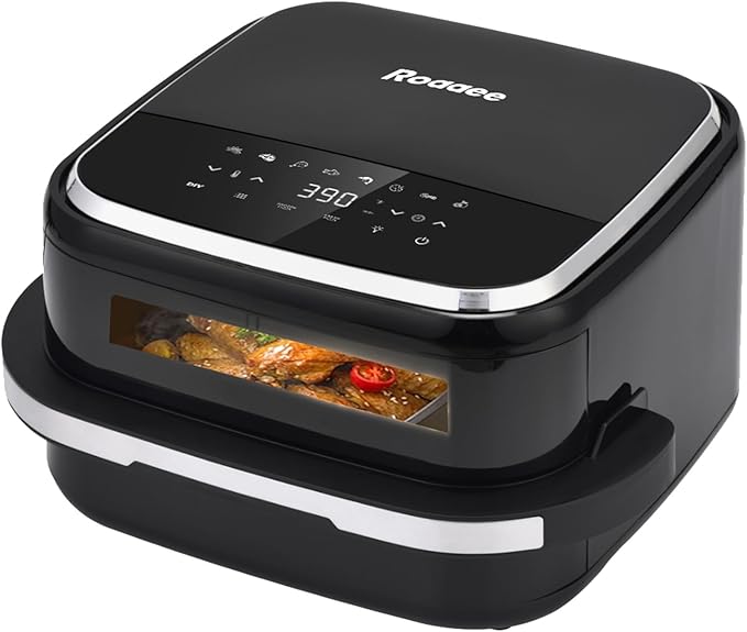 Pizza Oven & Air Fryer, 4.5QT 11-in-1 Flat Airfryer with Superior Top and Bottom Airflow Tech, Digital Display, Large Viewing Window, Grill Plate, Up to 32 Chicken Wings / 11" Pizza Capacity