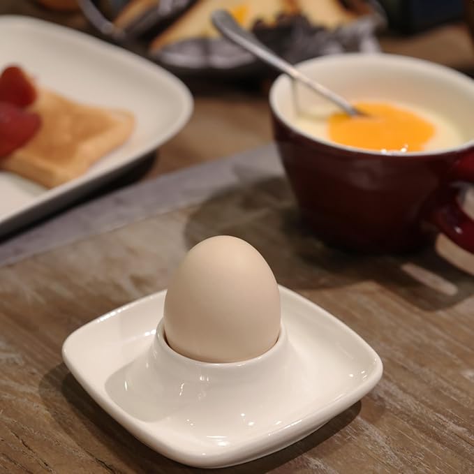 Ceramics White Egg Cups Egg Holders for Hard Boiled Eggs Set 6pcs