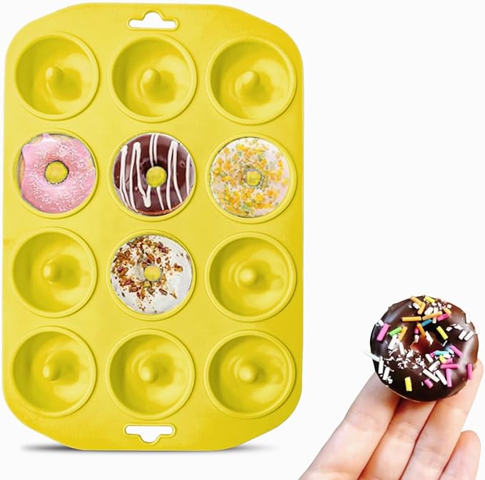 Silicone Donut Pans, Mini Silicone Baking Molds Donut Pans for Baking Tasty Donuts, Bagels, Cakecups and More (Yellow)