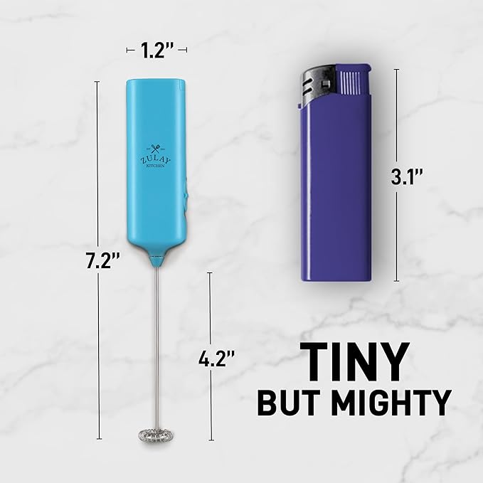 Mini & Mighty Milk Frother Wand – Powerful Handheld Coffee Frother, Battery Operated Drink Mixer – Compact Pocket Size – Detachable Whisk for Latte, Cappuccino, Matcha, Hot Chocolate – Sky Blue