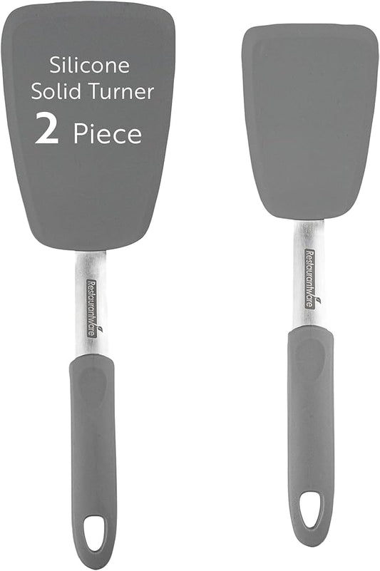 Restaurantware Comfy Grip Silicone Turner 1 Durable Cooking Turner - Stainless Steel Body Rubber Handle With Hole Gray Silicone Flipper Spatula Tolerates Up To 446F Dishwashable