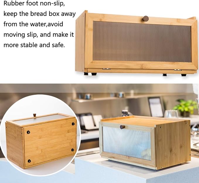 ETMI Bamboo Bread Box for Kitchen Counter-Large Capacity Bread Storage Container Farmhouse Bread Box with Window Bread Holder