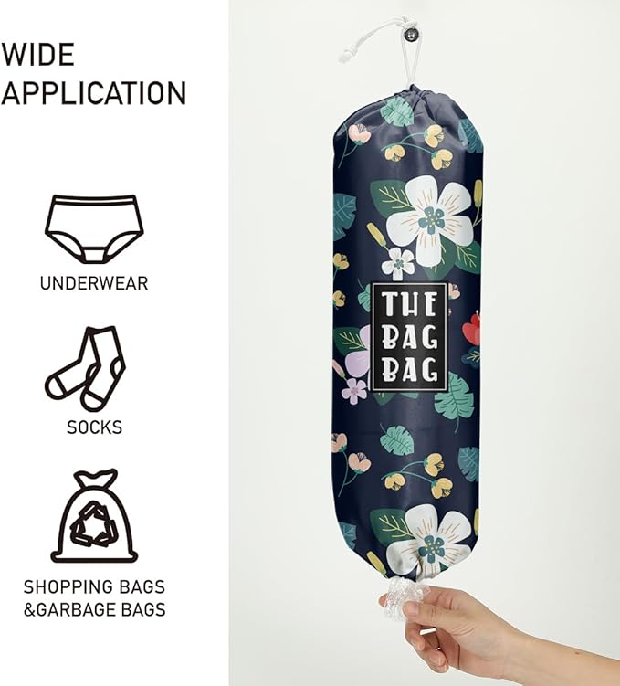 Flowers Plastic Bag Organizer,Reusable Grocery Country Style Plastic Bag Dispenser for Home Kitchen Travelling Camping Decor, use 1 Pack，Flowers Pattern