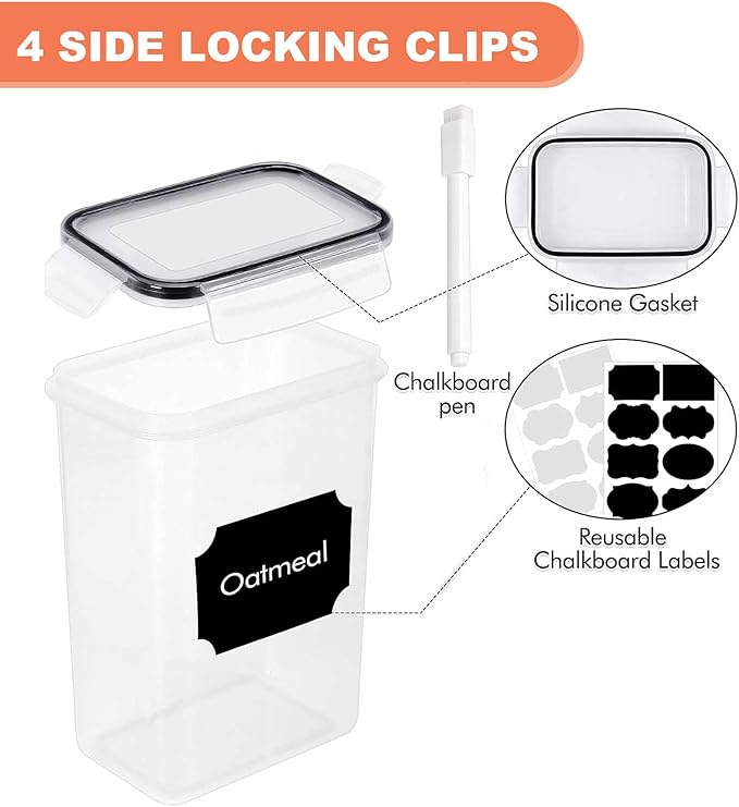 24 Pack Airtight Food Storage Containers with Lids, Plastic Kitchen and Organization Canisters for Cereal, Flour and Sugar, BPA Free, Includes Spoons, Labels and a Pen
