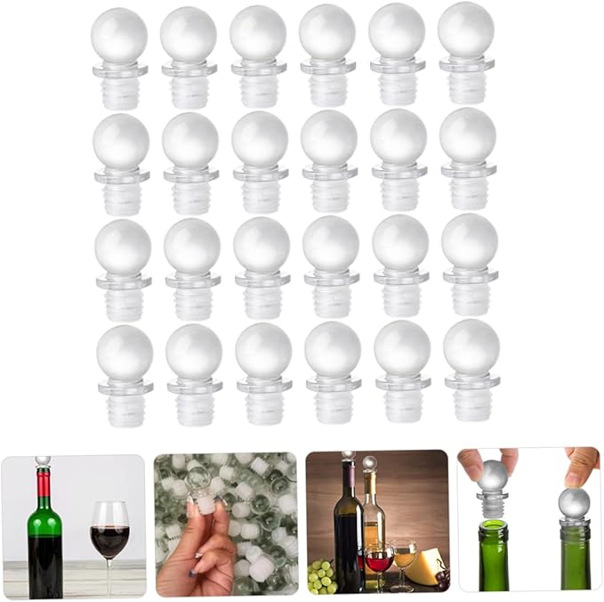 Healifty 24pcs Glass Ball Wine Stoppers Vacuum Pump Bottle Stopper Aroma Dispenser Decorative for Wine Oil Perfume Bottles