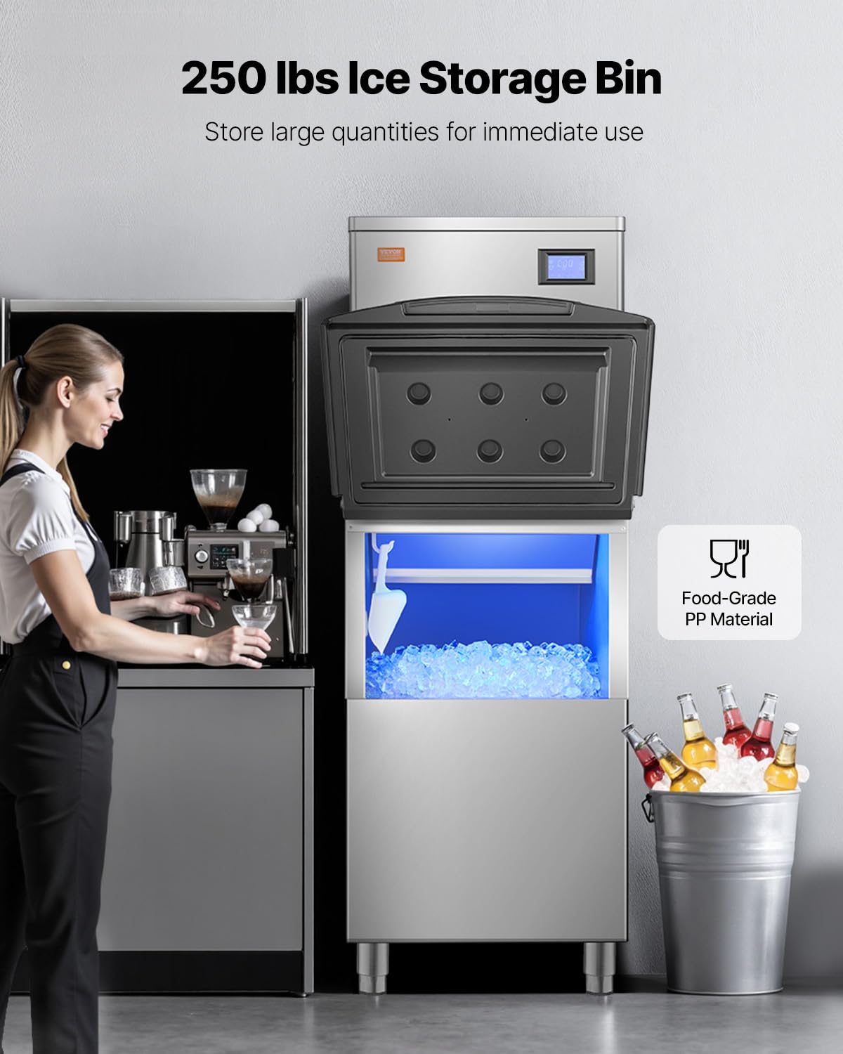 VEVOR Commercial Ice Maker Machine, 450LBS/24H Ice Making Machine with 250LBS Large Storage Bin, Auto Self-Cleaning Ice Maker Machine with Touchscreen for Bar Cafe Restaurant Business Commercial