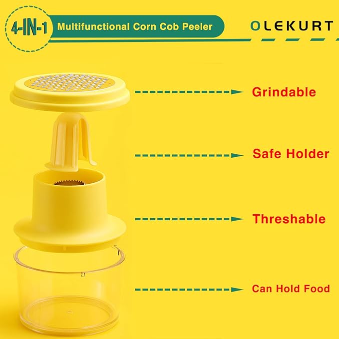 Corn Stripper and Peeler Tool with Bowl, Quick & Safe Corn Kernel Cutter for Shucking Corn on Cob, Comes with Non-Slip Safety Handle (Yellow)