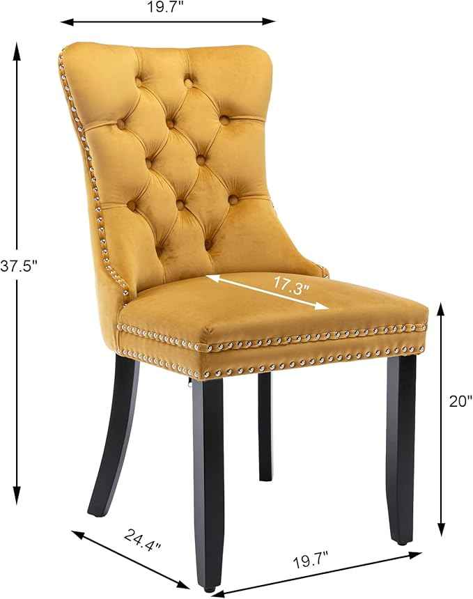 Velvet Dining Chairs Set of 6, Upholstered Dining Room Chairs with Back Ring Pull Trim and Solid Wood Legs,Tufted Wingback Kitchen Chair Perfect for Dining Room,Living Room,Kitchen(Gold)
