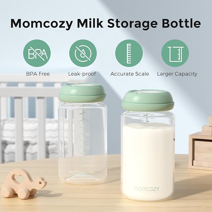 Momcozy Natural Baby Bottle, Wide-Neck, BPA Free Breast Milk Container, Storage Collection Bottle for Fridge & Milk Cooler, Breastfeeding Essential, 11 oz, 4 pcs