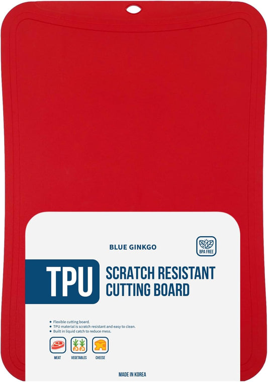 Blue Ginkgo TPU Cutting Mat [Medium] – Korean-Made Flexible, Knife-Friendly, Durable Kitchen Cutting Board (Red)