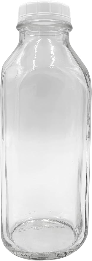 The Dairy Shoppe Glass Milk Bottle, Heavy Glass with Extra Lid, Creamery Style (1, Liter)