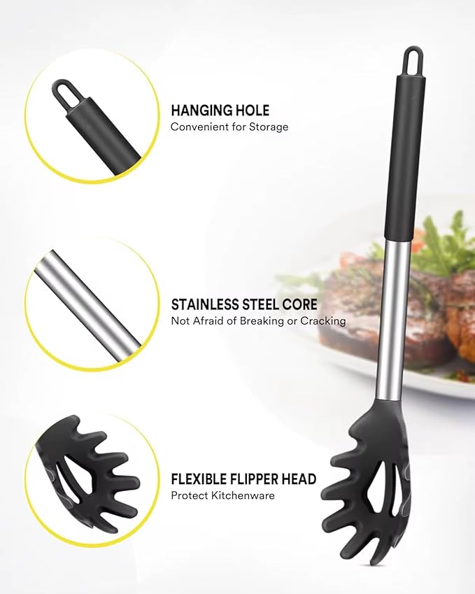 AR3T Home Essentials Silicone Pasta Fork and Ladle Spoon Set, Large Non-Stick Kitchen Utensils for Cooking, Serving