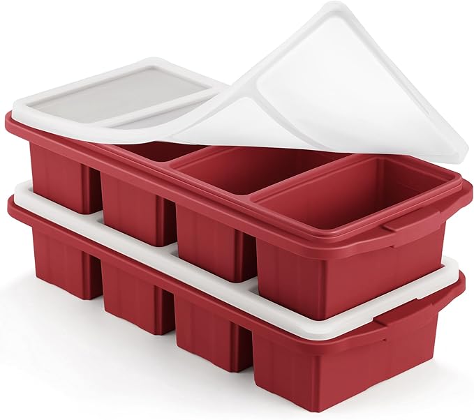Ztomine Silicone Freezer Tray With Lid - Silicone Freezer Food Molds- Large Ice Cube Tray,Silicone Freezer Container,Freeze & Store Soup, Sauce, Broth,Leftovers - Makes 4 Perfect 1 Cup