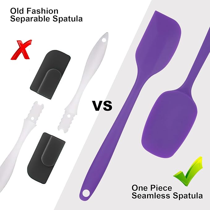 Silicone Spatulas Set, Rubber Spoon Spatula Heat Resistant Spoonula One Piece Design Seamless Spatula Non-Stick Scrapers Baking Mixing Tool (Purple)