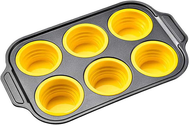 Silicone Muffin Pan with Metal Frame, Egg Bite Maker Silicone Molds for Baking, Cupcake Pans 12 Regular Size, Muffin Tins Easy to Pop Nonstick Non Toxic Bakeware for Oven (Yellow-6)