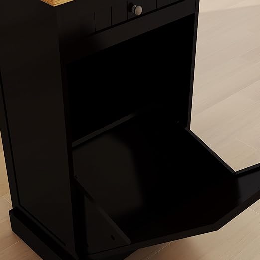 Wooden Simple Style Kitchen Cabinet, Wooden Frame with Drawers and Tilt-Out Trash Cabinet for 10 Gallon Trash Cans - 19.69'' W x 13.78'' D x 35.43'' H (Black-021)