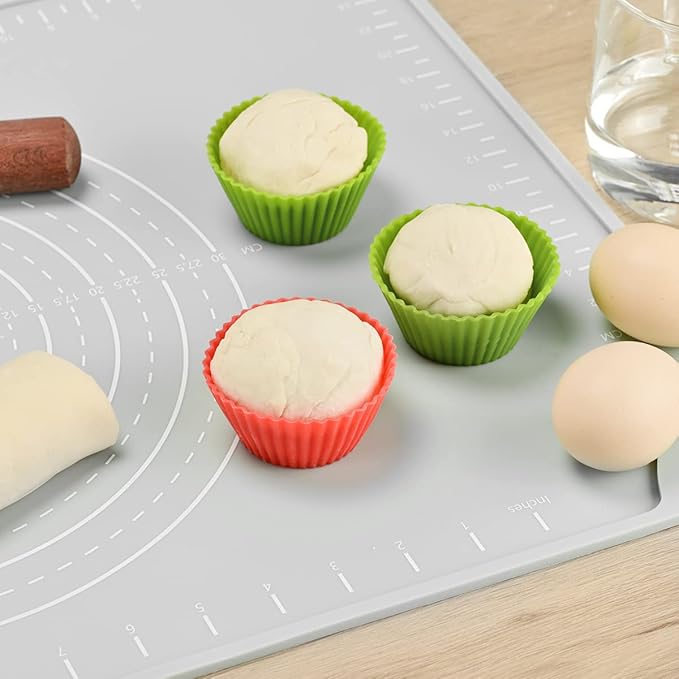 Silicone Pastry Mat 28"*20" Extra Thick Non Stick Baking Mat Food Grade Silicone Dough Rolling Bake Mat with Edge Heightening Light Grey