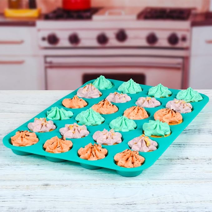 CAKETIME Mini Muffin Pan 24 Mini Cupcake Pans Silicone Molds Food Grade Silicone Muffin Pans for Baking Pack of 2