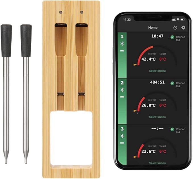 Smart Meat Thermometer, Wireless Food Thermometer Bluetooth with Smart Alert, 300ft Range, IP67 Waterproof for Smoker, BBQ, Kitchen, Air Fryer, Oven, Grill