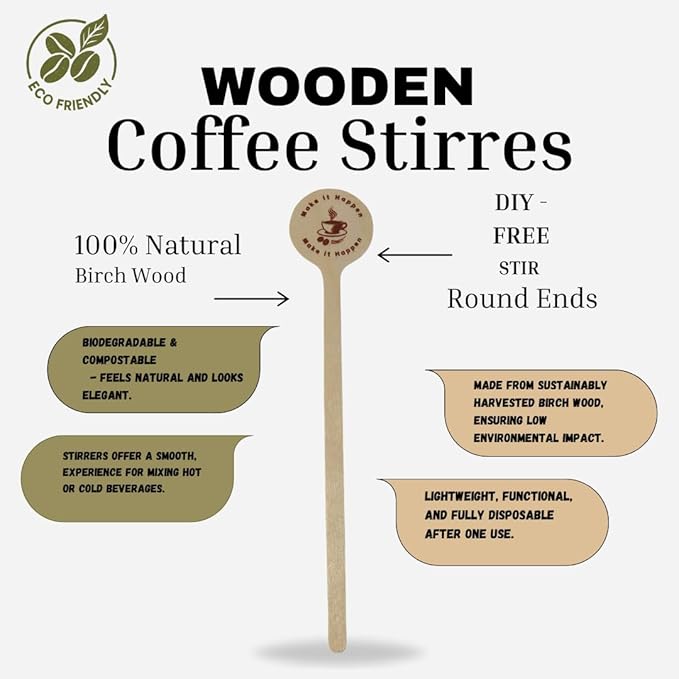Coffee Stir Sticks 100 Pack – Wooden Coffee Stirrers (5.9”) Eco-Friendly Disposable Stir Sticks for Coffee, Tea, Bar, Office