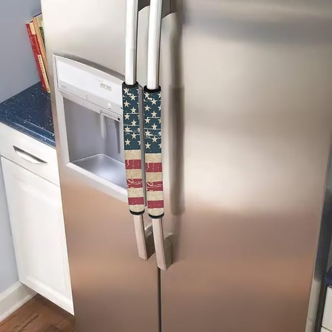 6 Pieces Refrigerator Door Handle Covers, Appliance Gloves Non-Slip for Ovens Dishwashers Keep Kitchen Appliance Clean for Indoor Home Decoration, American Flag Retro