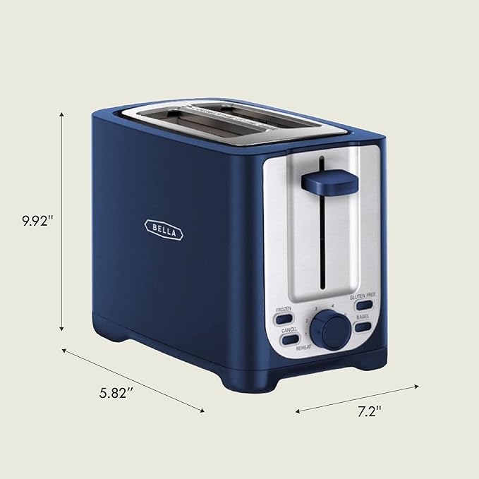 BELLA 2 Slice Toaster with Auto Shut Off - Extra Wide Slots & Removable Crumb Tray and Cancel, Defrost & Reheat Function - Toast Bread, Bagel & Waffle, Blue