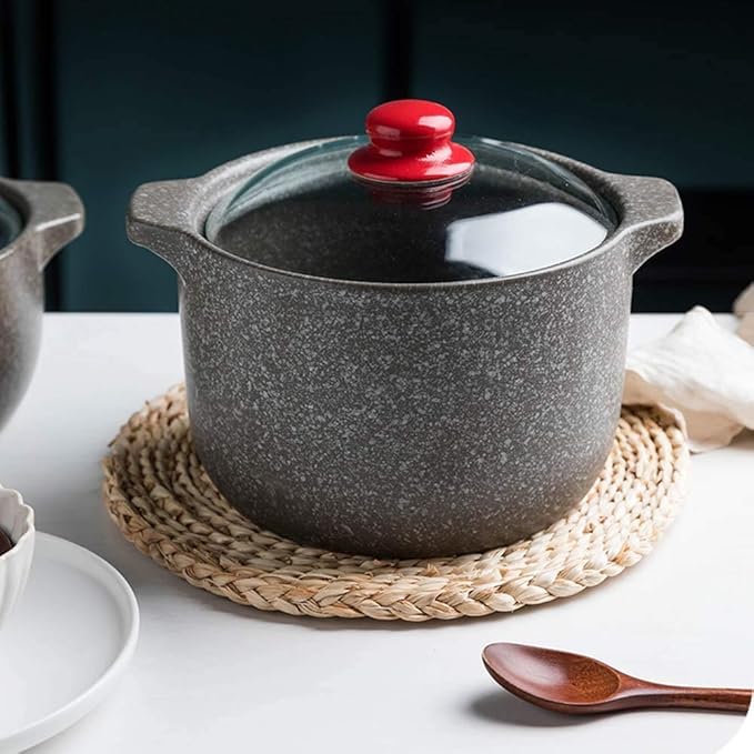 Casserole Home Not-Stick Stcasserole Dish with Glass Lid,Round Ceramic Casserole,Heat-Resistant Slow Stew Pot,Nutrition Clay Stockpot Soup Pot Open Fi