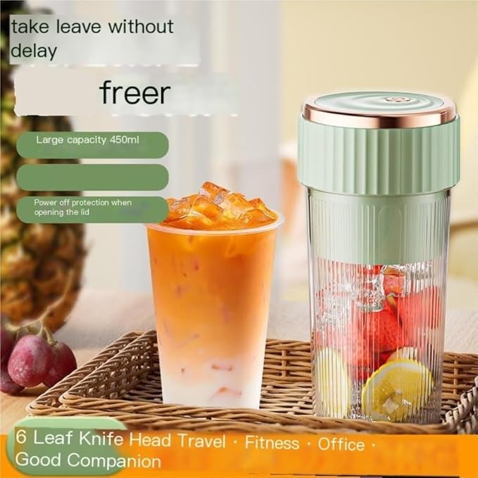 Portable 450ml Rechargeable Juicing Cup - USB - C Charging, 6 - Blade Design For Effortless Blending, Ideal For Home & Travel -Portable Juice Cup(Green)