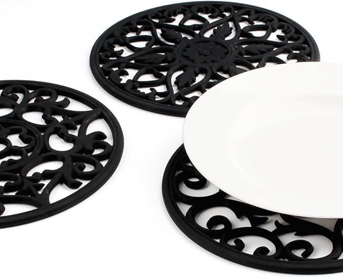 ME.FAN Trivets for Dishes/Pots/Pans, 3 Pcs Silicone Mats, Flexible/Durable/Non Slip Hot Pads to Protect Table and Counter Top (Black)
